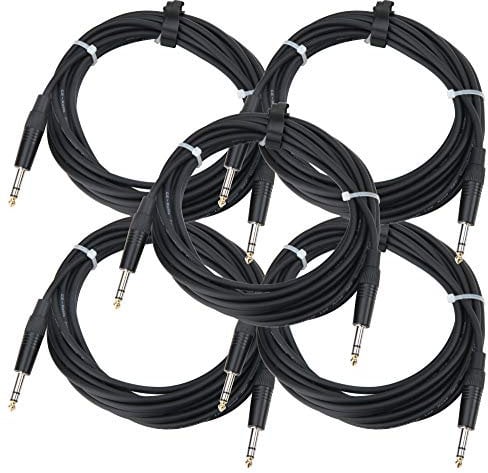 5er Set Pronomic Stage INSTS-6 Stereo-Klinkenkabel (symmetrisch abgeschirmt, zweiadrig, 6,3mm Stereo-Klinke ⇒ 6,3mm Stereo-Klinke, 6 m lang) Schwarz
