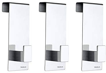 blomus -MENOTO- Set 3 Türhaken aus poliertem Edelstahl, Wandhaken starke Ausführung, Türgarderobe zum Einhängen, Kleiderhaken mit Montage ohne Bohren (H / B / T: 12 x 4,3 x 5 cm, Edelstahl, 65412)