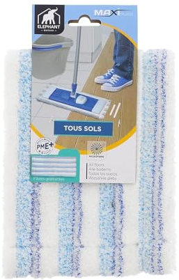 ÉLÉPHANT MAISON - Housse De Lavage Tous Sols - Maxiplan - Pour Les Taches Tenaces - Fibres Grattantes - Très Absorbante - En MicroFibre - Lavable En Machine - Blanc & Bleu