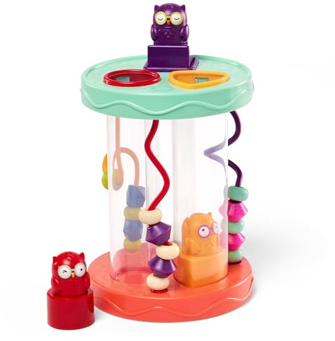 B. toys Hooty-Hoo, Form-Sortierer mit 3 Eulen und Perlenlabyrinth | Formensortierer mit 3 Eulen, 1 Basis, bunten Perlenwegen und lustigen Geräuschen, vollständig montiert, 10+ Monate