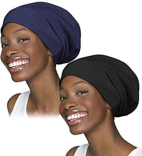 FocusCare Damen satin gefüttert schlaf slouchy cap curly slap kopfbedeckung geschenke für kraus haar eine größe passt meistens bunte geometrie