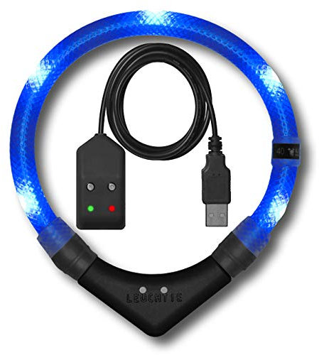 LEUCHTIE® Easy Charge Leuchthalsband Hund aufladbar, wasserdichtes LED Halsband, Leuchtband für Hunde 25 h Leuchtdauer, extrem hell, blau Größe 35