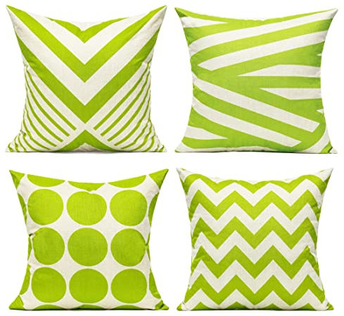 All Smiles All'aperto Verde Decorativo Fodere per Cuscini Cuscino Home Decor Quadrato Accento 45x45 cm,Set di 4 Pezzi per Terrazza Divano Geometrico Verde Lime