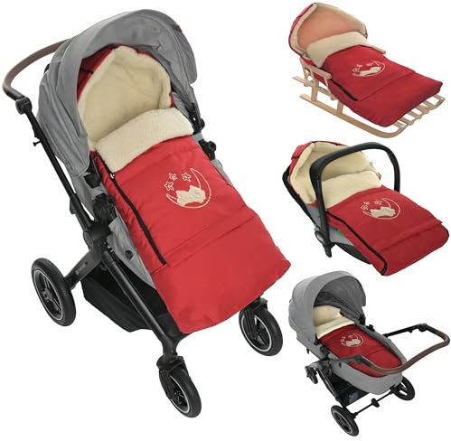 Winter Fußsack für Kinderwagen Babyschale Schlittensack Lammwollesack Baby Fußsack Kuschelsack Winterfußsack 40 x 90/110 cm (Rot)