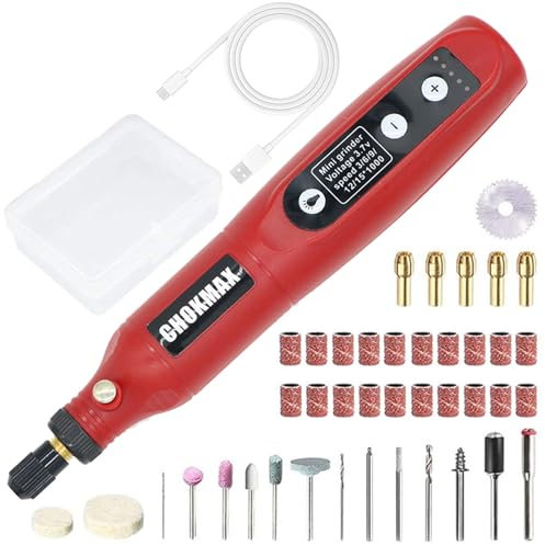 CHOKMAX Cordless Attrezzo Rotativo, 3.7V Mini Grinder con 5 Velocità Variabile, Luce Del Lavoro Anteriore LED, 42pcs Accessori Elettrici Multi-Tool per la Lucidatura, Pulizia e Lncisione