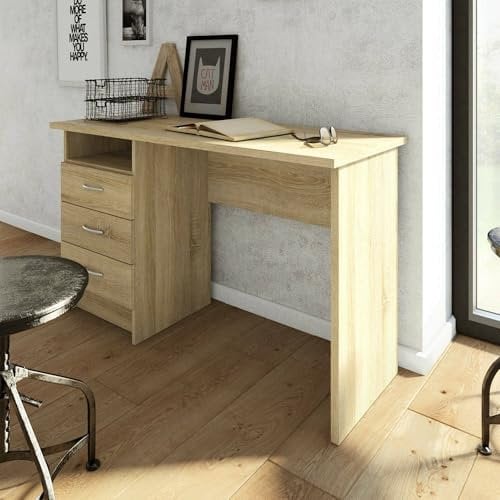Dmora Scrivania Priscille, Scrittoio Multiuso, Tavolo per Ufficio Porta PC, Piano di Lavoro, 120x48 h72 cm, Quercia
