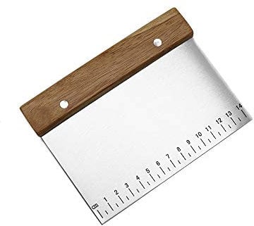 Stainless Steel Pastry Scraper - Dough Bench Scraper Bread Cutter Chopper with Non-Slip Wooden Handle and Measuring Scales for Kitchen