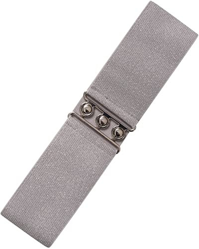 Ro Rox Retro Vintage-Stil Elastischer Weiter Gurt Gürtel - DE 38-42 - Silber (Medium)