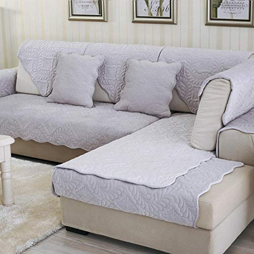 Sessel Schoner,Couch Decken überwurf,Sofa schonbezüge,Sofa überwurf,L-förmiger Sofarettbezug,Blumen-Steppcouch,kurzer,Rutschfester Plüschbezug,Eck-Ledercouchbezüge-grau_90 * 120 cm