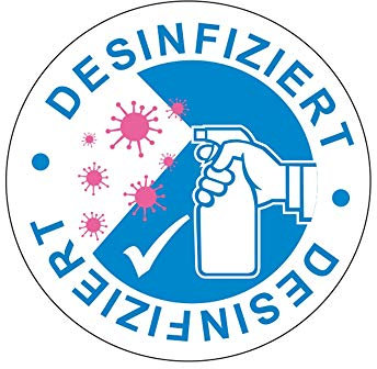 250 Aufkleber DESINFIZIERT Ø 30mm runde Folienaufkleber auf Rolle gewickelt. Schnellversand