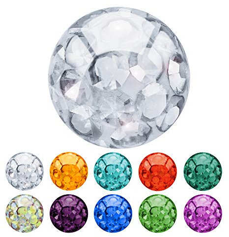 Treuheld® | Piercing Kugel aus Epoxy (Kunststoff) | 1,6mm x 5mm - Klar | Ersatzkugel mit Gewinde (Innengewinde) | Glitzer/Multi-Kristall