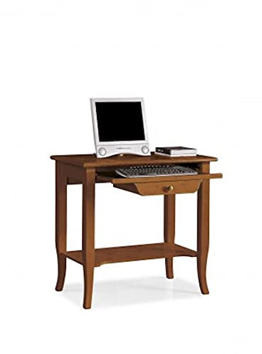 Mar.c.a. Design - Scrivania Ufficio per PC in Legno Noce Scuro, Stile Classico Arte Povera con Porta Computer Fisso, Cassetti e Piano Estraibile per Tastiera e Mouse - Made in Italy