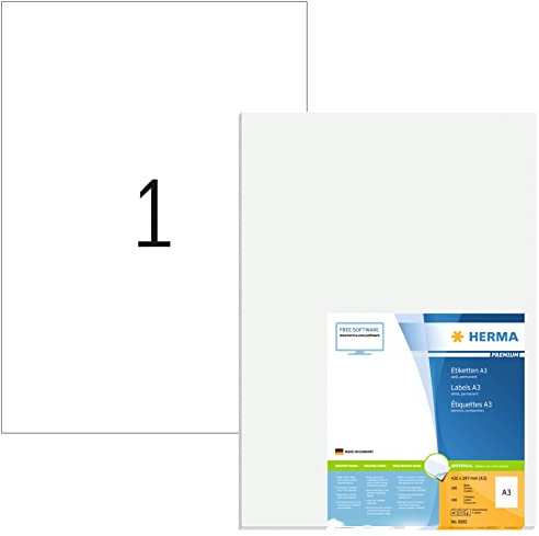 HERMA 8692 Universal Etiketten, 700 Blatt, 297 x 420 mm, 1 pro A3 Bogen, 700 Stück, selbstklebend, bedruckbar, matt, blanko Papier Klebeetiketten Aufkleber, weiß