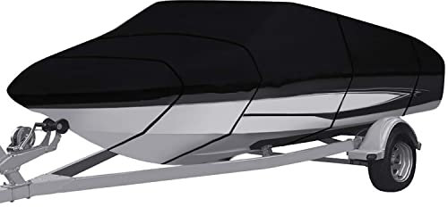 Bootspersenning Bootsabdeckung,210/420D Oxford Gewebe Wasserdicht Staub Schutz Persenning Bootsplane,für Yacht Schnellboot Runabout Fisch-Ski (420D,14-16FT-V)