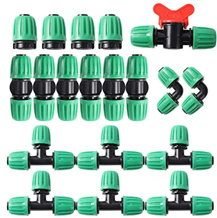 Adaptateur de connecteur de tuyau Jardin Agriculture Accessoires d'irrigation Kit Arrosage automatique Système d'irrigation micro 16mm PE Raccords de tuyauterie 19 pièces