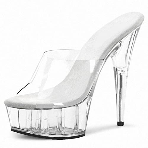 HYDgfiuf Frauen Klare High Heels Transparente Plateau Pantoletten Sandalen Sexy Stripper Club Pole Dance Hochzeitskleid Party Schuhe Große Größe 35-46,Clear,44