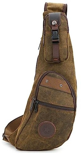 Leathario Brusttasche Herren Canvas, Crossbag Sling Rucksack, Sling Bag, Schulterrucksack Schulltlertasche, Crossbody Bag,Tragtasche für Arbeit Schule Radfahren Reise Braun