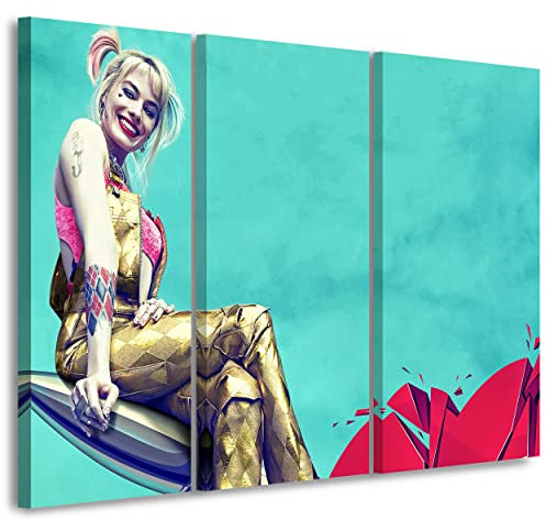 Artis Prints Leinwandbild Harley Quinn | Comic - Film, Kinofilm - Poster, Frau - Clown, Deko - Wohnung - Zimmer, Klein bis XXL, Inneneinrichtung