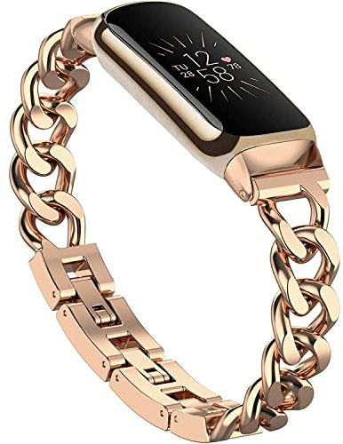 Wizvv Bracelet Compatible with Fitbit Luxe Bands, Slim Metal Strap, Stainless Steel Adjustable Bands, Replacement Bands for Fitbit Luxe Smart Watch for Women and Men