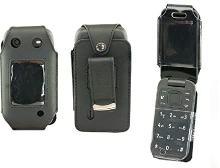 caseroxx Leather-Case with belt clip compatible with Nokia 2660 Flip made from genuine leather, Pouch with belt clip and viewing window in black