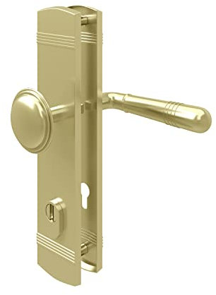 MS Beschläge Messing Optik Langschild Schutzbeschlag Sicherheitsbeshlag Türdrücker Profilzylinder Kernziehschutz Wechselgarnitur Türbeschlag PVD beschichtet (Knopf/Drücker, DIN 10/92)