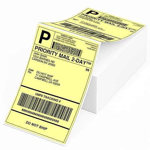 Phomemo 4X6'' Thermo-Versandetiketten, 500 Stück Gelb Gefaltete Etiketten für 241bt/D520bt/b246d Etikettendrucker Kompatibel mit Etikettendrucker MUNBYN, Phomemo, Rollo, IDPRT SP410, POLONO PL60
