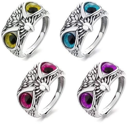 ARH 4Pcs Retro-Ring Im Eule-Design, Offener Ring, Silber, Mode, Party, Schmuck, Geschenk,Ring Retro Silber Offen Verstellbarer Tier Vogel Band Schmuck Für Damen Und Herren