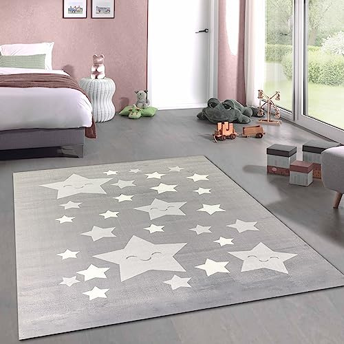 CARPETIA Kinder-Teppich weich flauschig Sternchen anthrazit grau weiß 160x230 cm