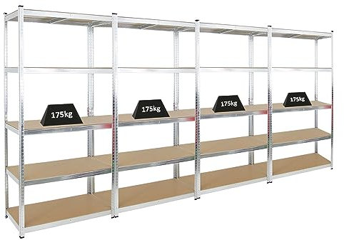 PROREGAL Mega Deal | 4X Schwerlastregal Giant Ragnar | HxBxT 200x100x50 cm | Fachlast 175kg | Verzinkt | Garagenregal Kellerregal Werkstattregal Lagerregal Steckregal