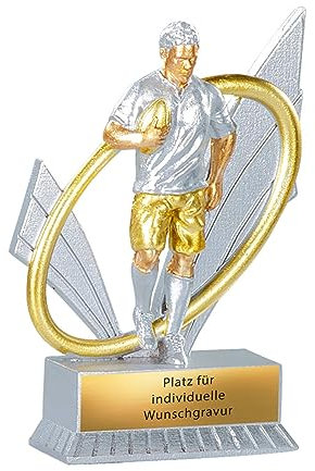 eberin · XS Rugby Pokal · Rugbyspieler*in Trophäe · Rugby Football Award · Rugbyturnier Preis · Spieler mit Ei Silber/Gold · Bosseln Pokal mit Wunschtext · Größe 12 cm