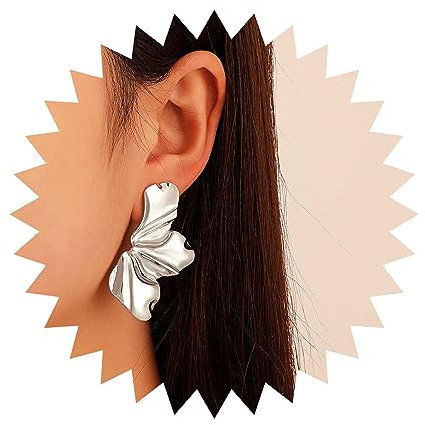 Allereya Vintage Mate Pendientes de Media Flor Plata Gota Joyas Para Mujeres Y Niñas (Plata)