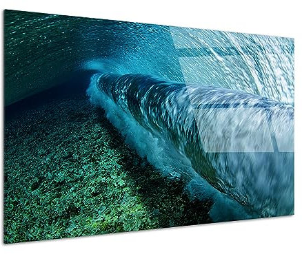 DECLINA, Cadre photo plexi, impression sur verre acrylique, tableau de paysages, Tableau déco plexiglass vue sous-marine de la vague, 120x80 cm