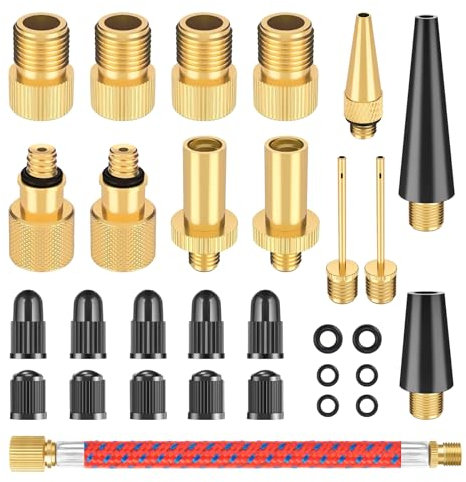 Romon 30 Pièces Adaptateur de Pompe à Vélo, Kit de Adaptateur de Valve de Vélo DV AV SV, Embout Pompe Velo avec Vague D'étanchéité, pour Pompe à Vélo, Compresseurs Pompes