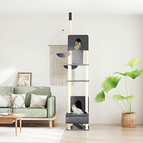 Floor to Ceiling Cat Tree Dark Grey 277-303 cm, CIADAZ Cat Scratching Tower, Cat Scratching Post, Cat Condo, Cat Scratching Posts For Indoor Cats, Cat Lounger - 171614