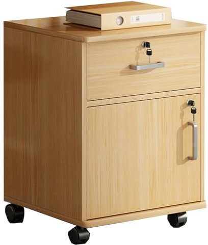 GIZNXBA Rollcontainer Mit Schubladen, Hängeregistraturschrank Abschließbar, Vertikaler Aktenschrank Aus Holz Mit 4 Rädern, Rollender Aktenschrank Für Legal/Brief/A4 Aktenformat (Color : /Natural)