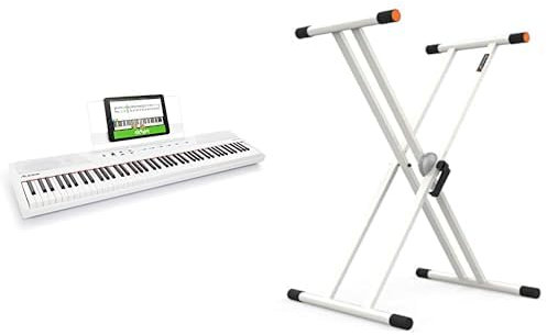 ALESIS RECITAL piano numérique 88 touches semi-lestées avec enceinte intégrées & Audibax Onyx 130 Plus White - Support Double Ciseaux pour Clavier - Support pour Clavier de Musique Électronique