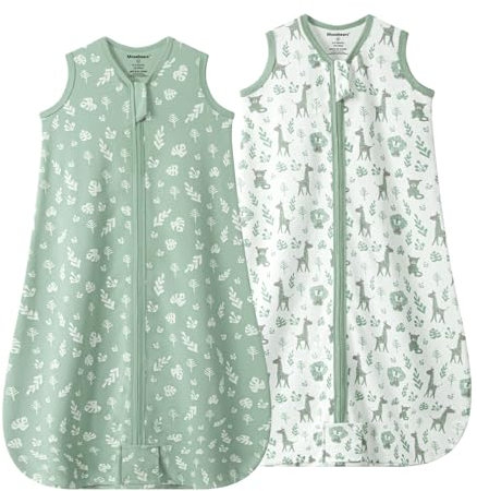 Mosebears Lot de 2 gigoteuses d'été pour bébé - 0,5 tog - 100 % coton respirant - Vert - Taille L (12 à 18 mois))