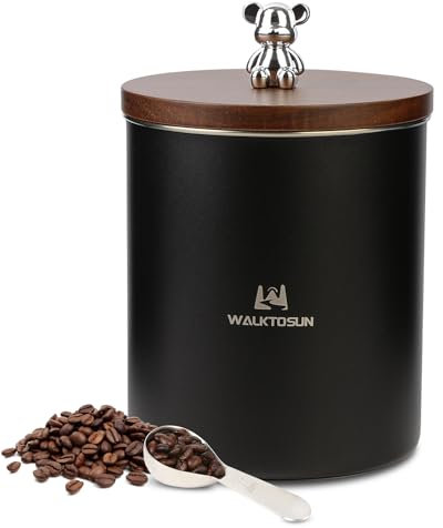 Walktosun Kaffeedose mit luftdichten Deckeln, großer Kaffeebehälter für gemahlenen Kaffee, 1,4 l, Edelstahl-Kaffee-Aufbewahrungsbehälter, Glas für Kaffeebohnen, Mehl, Zucker, Schwarz, G311101