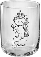 Lila Lotte Graviertes Trinkglas mit Einhorn und Namen für Kinder