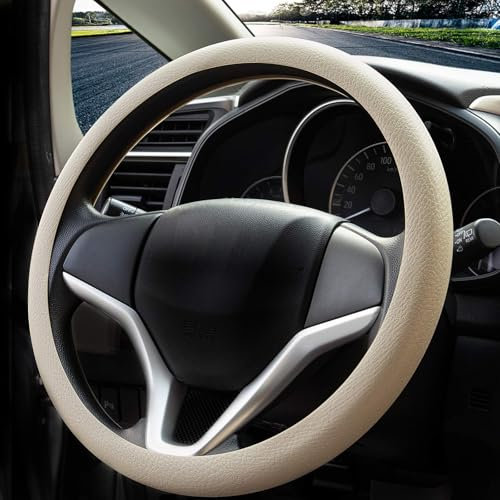 Spurtar Auto Lenkradbezug Silikon für Herren Frau, Auto Zubehör Deko Lenkradhüllen Schließen Leder Lenkradbezug Bezug Dünn, Innenraum Lenkradschutz Car Accessoires,Beige,32-44cm