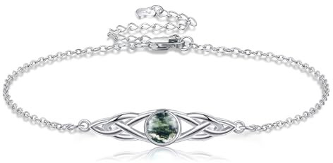 POPLYKE 925 Sterling Silber Keltische Armbänder Damen Irish Moosachat Armband Knoten Viking Moosachat Schmuck