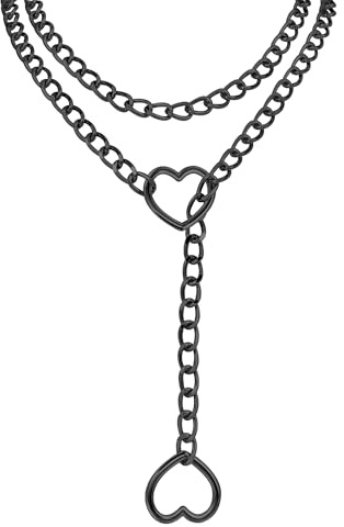 JJDreams Punk Kette Choker O Ring Anhänger Halskette Slip Kette Halskette für Frauen einstellbare Cuban Link Gothic Herz Choker Schmuck Broken Heart
