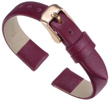 QUARKZMAN Bracelet de Montre en Cuir Véritable à Dégagement Rapide Violet de 14 mm de Largeur Plat et Fin Bracelet Montre Connectée en Cuir avec Boucle en Or Rose pour Hommes et Femmes