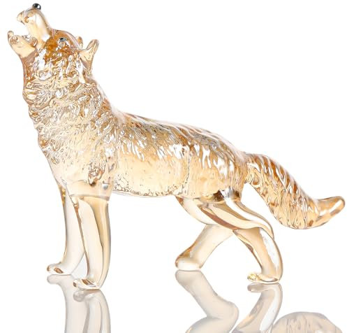 YWHL Champagner Kristall Glas Wolf Figur Geschenke für Frauen Männer Handgemachte Wolf Statue Dekor Geschenke für Wolfliebhaber zum Geburtstag Weihnachten Glastiere Wolf Sammlung Figur für