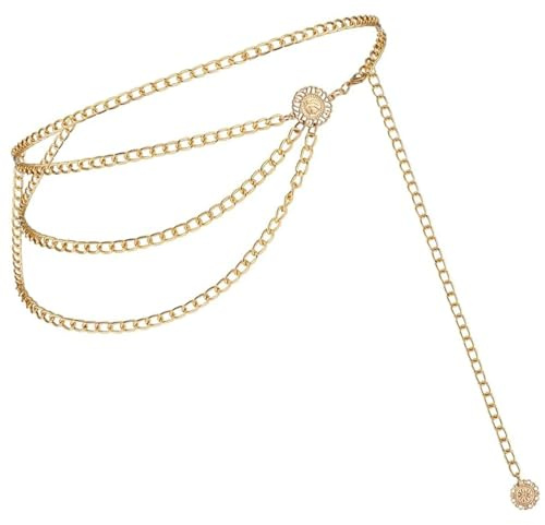 TEOZBLU Gürtel Kettengürtel, Concho Kettengürtel, Gold Ketten Gürtel Einstellbar Taillenkette, Dünne Taille Rockgürtel für Damen