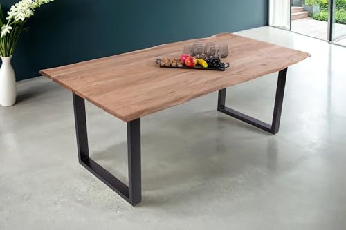 SAM Baumkantentisch 240 x 100 cm Dana, massiver Esstisch Eiche, Esszimmertisch mit U-Gestell aus Metall Schwarz, echte Baumkante, pflegeleichter Holztisch
