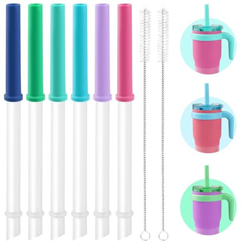 Replacement Straws Set Compatible With Reduce Kids Coldee 2.0 Tumbler 14 Oz -6 Pack Spill-Proof Replacement Silicone Tips Parts- 6 Multicolor Silicone Valve and Straw,2 Cleaning Brushes(Multicolor)