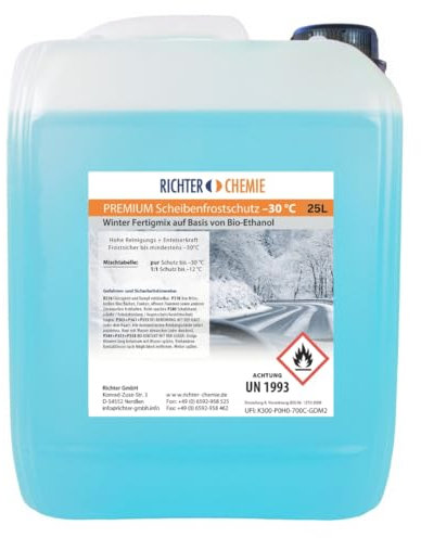 Richter Chemie | 25 Liter Premium Scheibenfrostschutz | -30°C Wischwasser Fertigmix Auto Scheibenwaschanlage 1 x 25LKanister