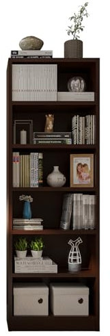 Absolute Deal Limited 6 Tier Tall Wooden Book Shelf with Adjustable Shelves – Narrow Freestanding Storage Unit for Living Room, Bedroom, Home Office, Compact Display Unit (60 x 29 x 180 cm)