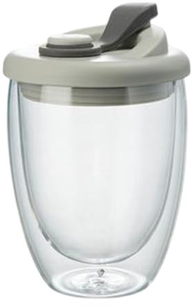 Transparent Coffee Cup | 350ml Double Wall Glass Insulated Thermal Travel Mug, with Leakproof Lid